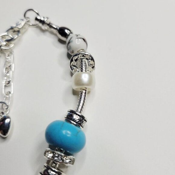 NWT Pandora Style Charm Bracelet Glitter Mermaids Tail Ceramic Beads Premium M/L - Picture 7 of 8